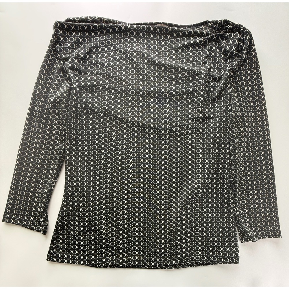 Susan Lawrence Women's XL Black White Circle Print Stretch Top Made USA